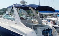 Photo of Monterey 322 Cruiser, 2005: Bimini Top, Connector zipped open Arch-Aft-Top, Camper Top, viewed from Port Rear 