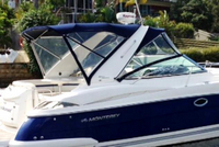 Photo of Monterey 350 Sport Yacht, 2006: Bimini Top, Front Connector, Side Curtains, Camper Top, Camper Side Curtains, viewed from Starboard Rear 