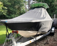 NauticStar® 231 Angler T-Top-Boat-Cover-Sunbrella-1499™ Custom fit TTopCover(tm) (Sunbrella(r) 9.25oz./sq.yd. solution dyed acrylic fabric) attaches beneath factory installed T-Top or Hard-Top to cover entire boat and motor(s)