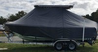 Parker® 2100CC T-Top-Boat-Cover-Sunbrella-1399™ Custom fit TTopCover(tm) (Sunbrella(r) 9.25oz./sq.yd. solution dyed acrylic fabric) attaches beneath factory installed T-Top or Hard-Top to cover entire boat and motor(s)