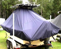 Parker® 2300CC T-Top-Boat-Cover-Sunbrella-1499™ Custom fit TTopCover(tm) (Sunbrella(r) 9.25oz./sq.yd. solution dyed acrylic fabric) attaches beneath factory installed T-Top or Hard-Top to cover entire boat and motor(s)