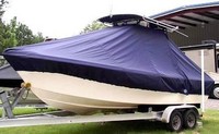 Parker® 2300SE T-Top-Boat-Cover-Sunbrella-1499™ Custom fit TTopCover(tm) (Sunbrella(r) 9.25oz./sq.yd. solution dyed acrylic fabric) attaches beneath factory installed T-Top or Hard-Top to cover entire boat and motor(s)