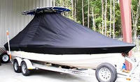 Pathfinder® 2400 T-Top-Boat-Cover-Sunbrella-1699™ Custom fit TTopCover(tm) (Sunbrella(r) 9.25oz./sq.yd. solution dyed acrylic fabric) attaches beneath factory installed T-Top or Hard-Top to cover entire boat and motor(s)