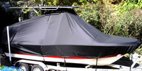 Pioneer® 197 Sport Fish T-Top-Boat-Cover-Sunbrella-1099™ Custom fit TTopCover(tm) (Sunbrella(r) 9.25oz./sq.yd. solution dyed acrylic fabric) attaches beneath factory installed T-Top or Hard-Top to cover entire boat and motor(s)