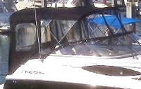 Photo of Regal 2565 Window Express, 2008: Bimini Top, Front Visor, Side Curtains, Camper Top, Camper Side and Aft Curtain, viewed from Starboard Front 