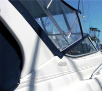 Photo of Regal Commodore 292, 1999: Bimini Top Valance, Front Visor, Side Curtains, Aft Curtain close up, viewed from Starboard Rear 