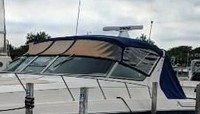Photo of Regal Commodore 402, 1996: Bimini Top, Visor and Side Curtains, Arch Aft Curtains, viewed from Port Front 