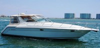 Photo of Regal Commodore 402, 1996: Bimini Top, Visor and Side Curtains, Camper Top, Side and Aft Curtains, viewed from Starboard Front 