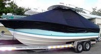 Regulator® 26FS T-Top-Boat-Cover-Sunbrella-2349™ Custom fit TTopCover(tm) (Sunbrella(r) 9.25oz./sq.yd. solution dyed acrylic fabric) attaches beneath factory installed T-Top or Hard-Top to cover entire boat and motor(s)