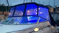Rinker® 242 Fiesta Vee Bimini-Aft-Curtain-OEM-T4™ Factory Bimini AFT CURTAIN with Eisenglass window(s) for Bimini-Top (not included) angles back to Transom area (not vertical), OEM (Original Equipment Manufacturer)