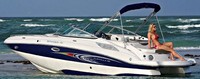 Photo of Rinker 248 Flotilla, 2010: Bimini Top in Boot (Factory OEM website photo), viewed from Port Rear 