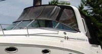 Photo of Rinker 260 Express Cruiser Radar Arch, 2008: Bimini Top, Front Connector, Side Curtains, Camper Top, Camper Side Curtains Black, viewed from Port Front 
