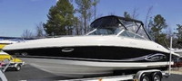 Rinker® 262 Bow Rider Bimini-Aft-Curtain-OEM-T4™ Factory Bimini AFT CURTAIN with Eisenglass window(s) for Bimini-Top (not included) angles back to Transom area (not vertical), OEM (Original Equipment Manufacturer)