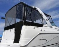 Rinker® 270 Express Cruiser Bimini-Aft-Curtain-OEM-T5™ Factory Bimini AFT CURTAIN with Eisenglass window(s) for Bimini-Top (not included) angles back to Transom area (not vertical), OEM (Original Equipment Manufacturer)