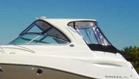 Rinker® 310 Express Cruiser Hard-Top Hard-Top-Connector-White-Stamoid-Polycarbonate-OEM-T1™ Factory Hard-Top CONNECTOR front Polycarbonate (stiff plastic) Window Set (also called Windscreen: 1, 2 or 3 front panels) for Factory Hard-Top, typically with zippers on side for Hard Top Side Curtains, White Stamoid(r) fabric, Polycarbonate windows, OEM (Original Equipment Manufacturer)