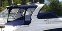 Rinker® 340 Express Cruiser Camper-Top-Aft-Curtain-OEM-T5.5™ Factory Camper AFT CURTAIN with clear Eisenglass windows zips to back of OEM Camper Top and Side Curtains (not included) and connects to Transom, OEM (Original Equipment Manufacturer)