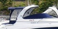 Photo of Rinker 340 Express Cruiser, 2009: Camper Top, Camper Side Curtains Cockpit Cover, viewed from Starboard Side 