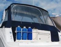 Photo of Rinker 340 Fiesta Vee, 2001: Bimini Top, Bimini Connector, Side Curtains, Camper Top, Camper Side Aft Curtains, viewed from Port Rear close 