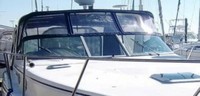 Photo of Rinker 342 Fiesta Vee, 2005: Bimini Top, Connector, Side Curtains, Camper Aft Curtain, viewed from Starboard Front 