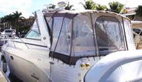 Photo of Rinker 360 Express Cruiser Bimini, 2006: Bimini Top, Connector, Side Curtains, Camper Top, Camper Side Aft Curtains, viewed from Port Rear 