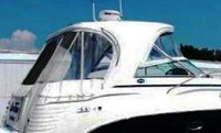 Rinker® 370 Express Cruiser Hard Top Hard-Top-Side-Curtains-Aqualon-OEM-T1™ Pair Factory SIDE CURTAINS (Port and Starboard) with Eisenglass windows for Factory Hard-Top, White Mustang(r) (was Aqualon(tm), which is no longer available) fabric, OEM (Original Equipment Manufacturer)