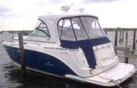 Photo of Rinker 390 Express Cruiser Hard-Top, 2006: Connector, Side Curtains HT Connections, Camper Side Aft Curtains, viewed from Port Rear 