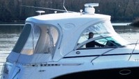 Photo of Rinker 400 Express Cruiser Hard-Top, 2008: Connector, Side Curtains Hard-Top Connections, Camper Side Aft Curtains, viewed from Starboard Side 