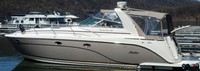 Photo of Rinker 410 Fiesta Vee Express Cruiser Canvas Tops, 2004: Radar Arch Bimini Top, Connector, Side Curtains, Camper Top, Camper Side and Aft Curtains, viewed from Port Side 