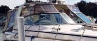 Photo of Rinker 410 Fiesta Vee Express Cruiser Canvas Tops, 2005: Radar Arch Bimini Top, Connector, Side Curtains, Camper Top, Camper Side Curtains, viewed from Starboard Front 