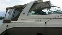 Rinker® 420 Express Cruiser Canvas Tops Camper-Top-Aft-Curtain-OEM-T™ Factory Camper AFT CURTAIN with clear Eisenglass windows zips to back of OEM Camper Top and Side Curtains (not included) and connects to Transom, OEM (Original Equipment Manufacturer)