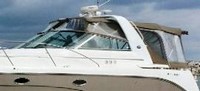 Rinker® 420 Express Cruiser Canvas Tops Bimini-Connector-OEM-T™ Factory Front BIMINI CONNECTOR Eisenglass Window Set (also called Windscreen, typically 3 front panels, but 1 or 2 on some boats) zips between Bimini-Top (not included) and Windshield. (NO Bimini-Top OR Side-Curtains, sold separately), OEM (Original Equipment Manufacturer)
