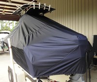 Sailfish® 218CC T-Top-Boat-Cover-Wmax-949™ Custom fit TTopCover(tm) (WeatherMAX(tm) 8oz./sq.yd. solution dyed polyester fabric) attaches beneath factory installed T-Top or Hard-Top to cover entire boat and motor(s)