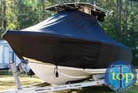 Sailfish® 236CC T-Top-Boat-Cover-Sunbrella-1499™ Custom fit TTopCover(tm) (Sunbrella(r) 9.25oz./sq.yd. solution dyed acrylic fabric) attaches beneath factory installed T-Top or Hard-Top to cover entire boat and motor(s)