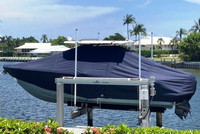 Sailfish® 272CC T-Top-Boat-Cover-Sunbrella-2199™ Custom fit TTopCover(tm) (Sunbrella(r) 9.25oz./sq.yd. solution dyed acrylic fabric) attaches beneath factory installed T-Top or Hard-Top to cover entire boat and motor(s)