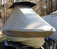Scout® 187SF T-Top-Boat-Cover-Sunbrella-1099™ Custom fit TTopCover(tm) (Sunbrella(r) 9.25oz./sq.yd. solution dyed acrylic fabric) attaches beneath factory installed T-Top or Hard-Top to cover entire boat and motor(s)