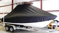 Scout® 210SF T-Top-Boat-Cover-Sunbrella-1399™ Custom fit TTopCover(tm) (Sunbrella(r) 9.25oz./sq.yd. solution dyed acrylic fabric) attaches beneath factory installed T-Top or Hard-Top to cover entire boat and motor(s)