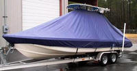 Scout® 240 Bay Scout T-Top-Boat-Cover-Sunbrella-1699™ Custom fit TTopCover(tm) (Sunbrella(r) 9.25oz./sq.yd. solution dyed acrylic fabric) attaches beneath factory installed T-Top or Hard-Top to cover entire boat and motor(s)