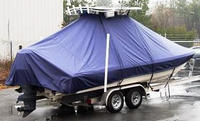 Scout® 240 Bay Scout T-Top-Boat-Cover-Sunbrella-1699™ Custom fit TTopCover(tm) (Sunbrella(r) 9.25oz./sq.yd. solution dyed acrylic fabric) attaches beneath factory installed T-Top or Hard-Top to cover entire boat and motor(s)