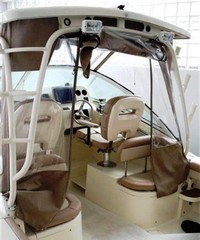 Photo of Scout 245 Abaco, 2010: Hard-Top, Visor, Side Curtains, Aft-Drop-Curtain, viewed from Port Rear, Inside 