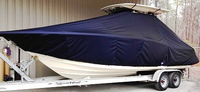 Photo of Scout 275 LXF 20xx T-Top Boat-Cover, viewed from Port Front 