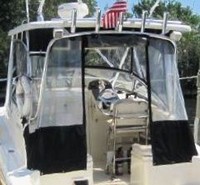 Photo of Scout 280 Abaco with Tall WindShield, 2004: Hard-Top, Connector, Side Curtains, Aft-Drop-Curtain, viewed from Port Rear 
