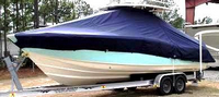 Scout® 282 LXF T-Top-Boat-Cover-Sunbrella-2349™ Custom fit TTopCover(tm) (Sunbrella(r) 9.25oz./sq.yd. solution dyed acrylic fabric) attaches beneath factory installed T-Top or Hard-Top to cover entire boat and motor(s)