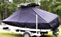 Sea Fox® 200XT T-Top-Boat-Cover-Sunbrella-1399™ Custom fit TTopCover(tm) (Sunbrella(r) 9.25oz./sq.yd. solution dyed acrylic fabric) attaches beneath factory installed T-Top or Hard-Top to cover entire boat and motor(s)