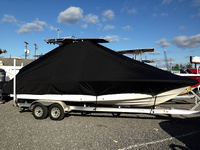 Sea Fox® 220XT PRO T-Top-Boat-Cover-Sunbrella-1399™ Custom fit TTopCover(tm) (Sunbrella(r) 9.25oz./sq.yd. solution dyed acrylic fabric) attaches beneath factory installed T-Top or Hard-Top to cover entire boat and motor(s)