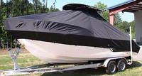 Sea Fox® 236CC T-Top-Boat-Cover-Sunbrella-1499™ Custom fit TTopCover(tm) (Sunbrella(r) 9.25oz./sq.yd. solution dyed acrylic fabric) attaches beneath factory installed T-Top or Hard-Top to cover entire boat and motor(s)