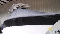 Photo of Sea Fox® 256CC Commander 20xx T-Top Boat-Cover Black, viewed from Starboard Front 