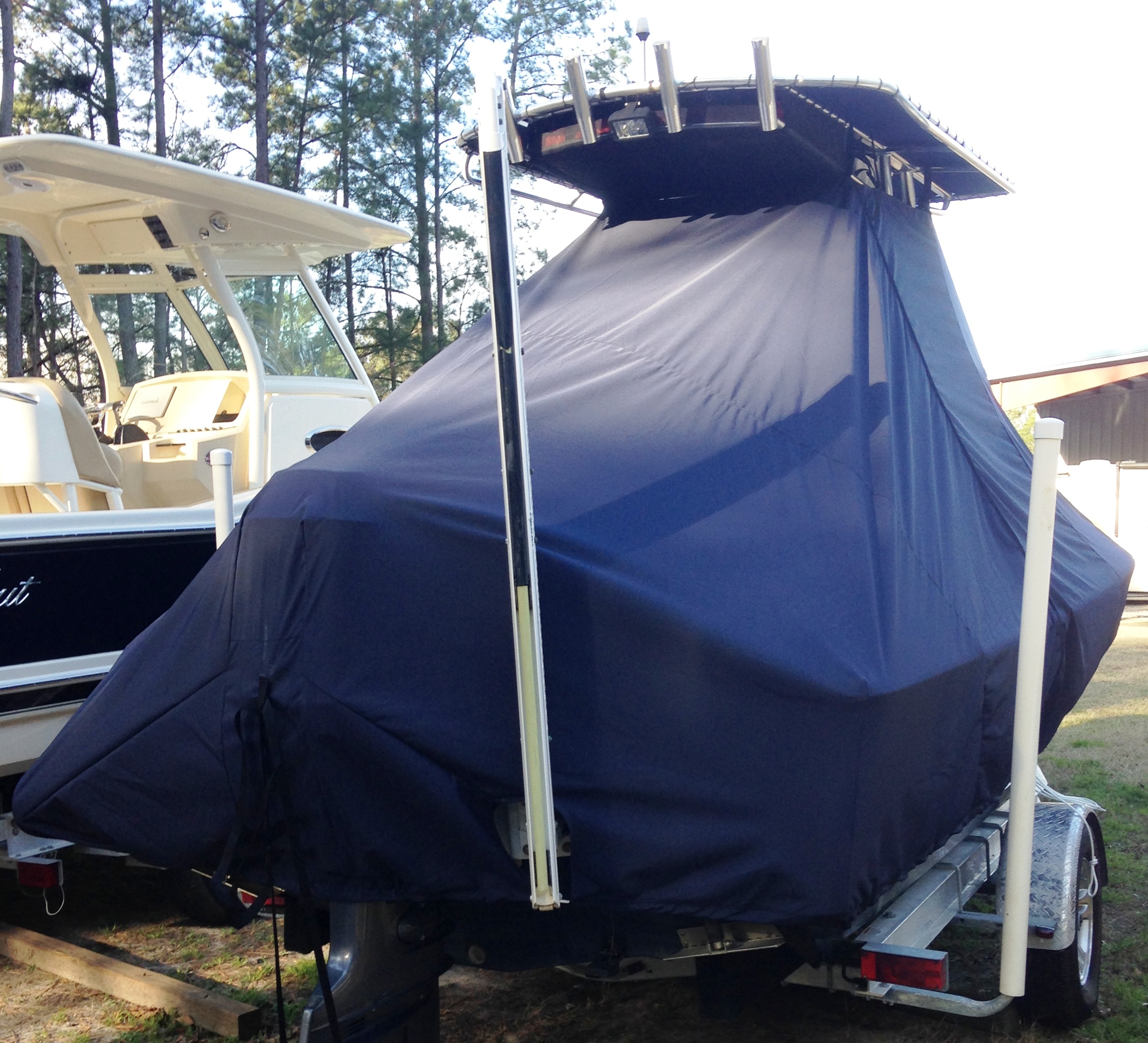 Sea Hunt BX20, 20xx, TTopCovers™ T-Top boat cover with Power Pole, starboard rear