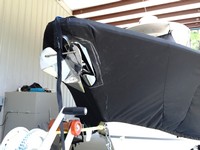 Sea Hunt® Gamefish 27 T-Top-Boat-Cover-Sunbrella-2199™ Custom fit TTopCover(tm) (Sunbrella(r) 9.25oz./sq.yd. solution dyed acrylic fabric) attaches beneath factory installed T-Top or Hard-Top to cover entire boat and motor(s)