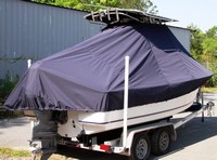 Sea Hunt® Triton 202 T-Top-Boat-Cover-Wmax-949™ Custom fit TTopCover(tm) (WeatherMAX(tm) 8oz./sq.yd. solution dyed polyester fabric) attaches beneath factory installed T-Top or Hard-Top to cover entire boat and motor(s)