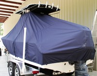 Sea Hunt® Ultra 211 T-Top-Boat-Cover-Wmax-949™ Custom fit TTopCover(tm) (WeatherMAX(tm) 8oz./sq.yd. solution dyed polyester fabric) attaches beneath factory installed T-Top or Hard-Top to cover entire boat and motor(s)